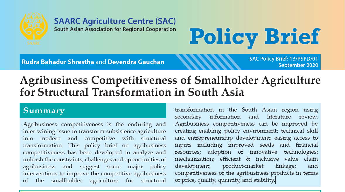 Agribusiness Competitiveness of Smallholder Agriculture for Structural Transformation in South Asia